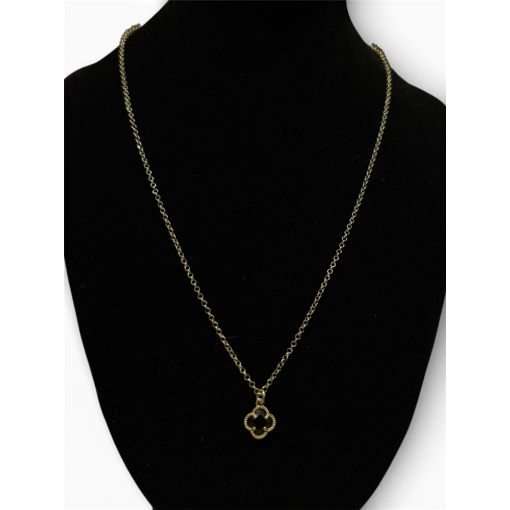 Women's Gold Dyadema 925 Silver Italy Black Clover Necklace 16 Inch Classic Oynx